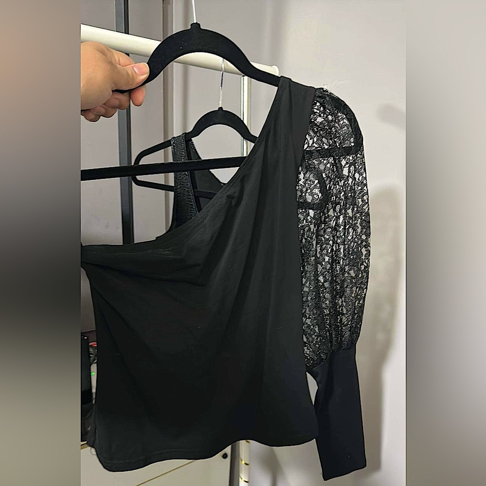 G&M Boutique➰ One Shoulder, Black Mesh Top.